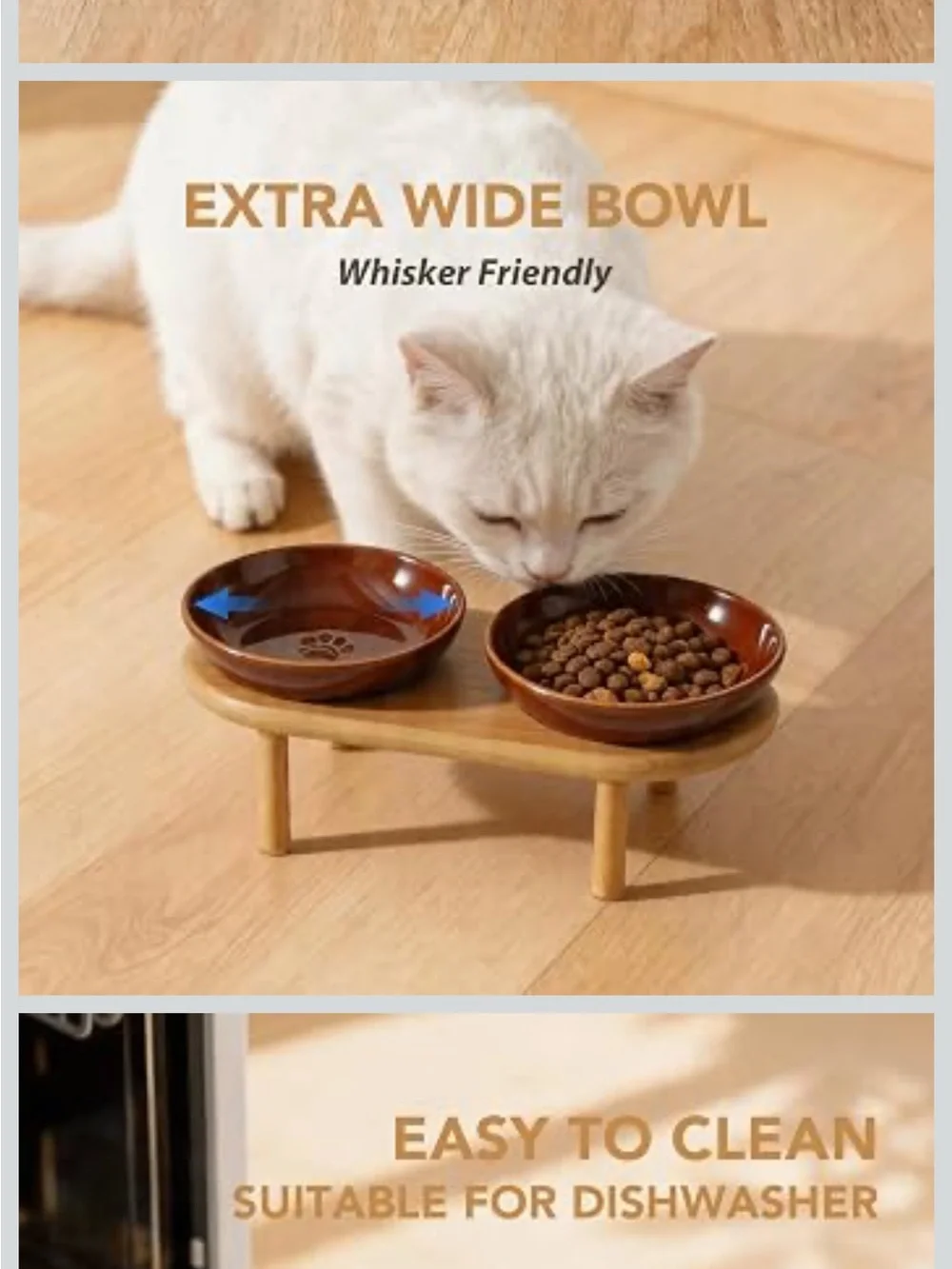 Elevated Cat Bowls Raised Ceramic Cat Bowl, 5.7” Wide Opening Cat Food Bowl